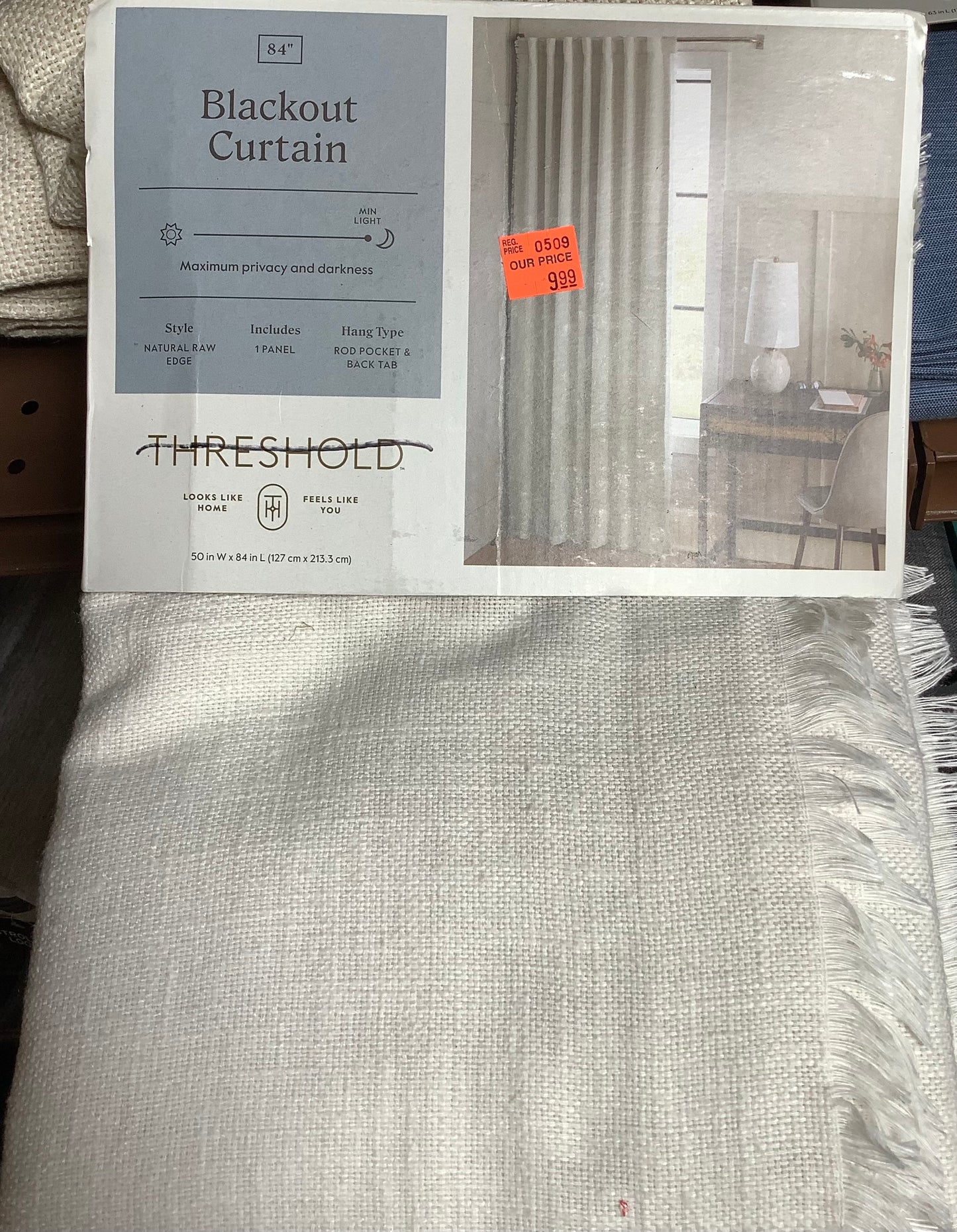 (Clearance) FINAL SALE 84” BLACKOUT CURTAIN 1-PANEL- NATURAL RAW EDGE
