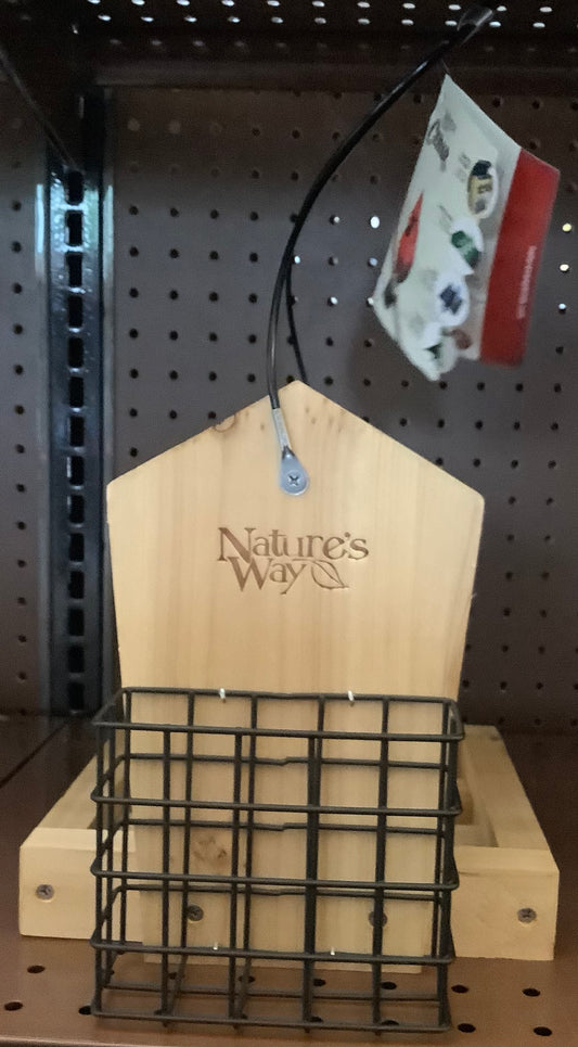 Nature's Way Bird Products 3qt Cedar Hopper Feeder with Suet Cages 8.5": Attracts Cardinals & Woodpeckers, Easy Clean