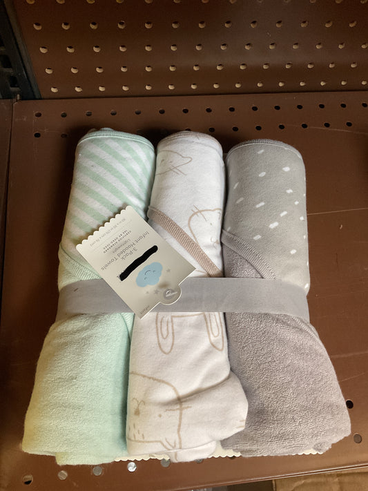 Baby 3pk Hooded Towel-Gray
