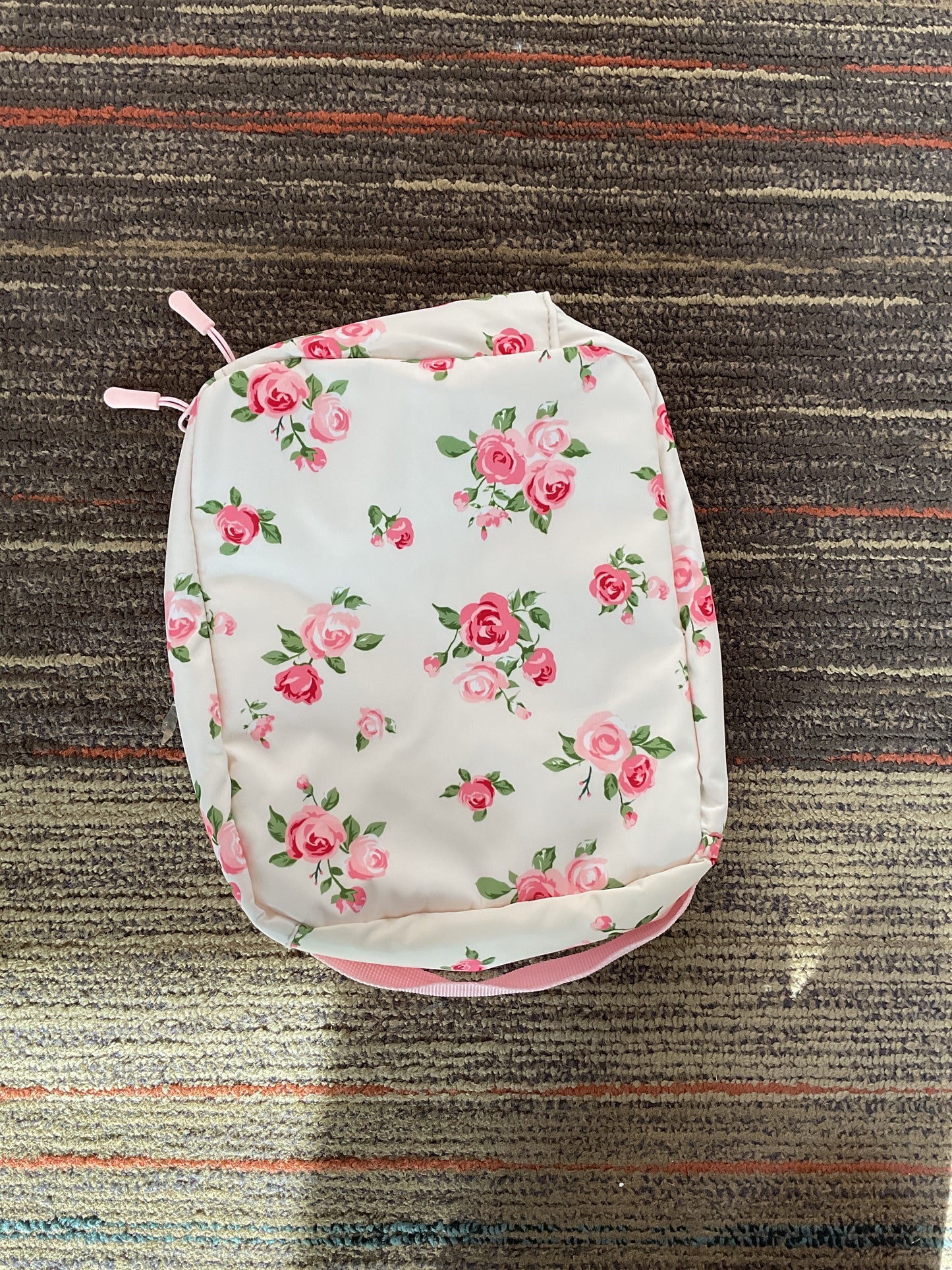 Pink Floral Design Backpack with Lunchbox