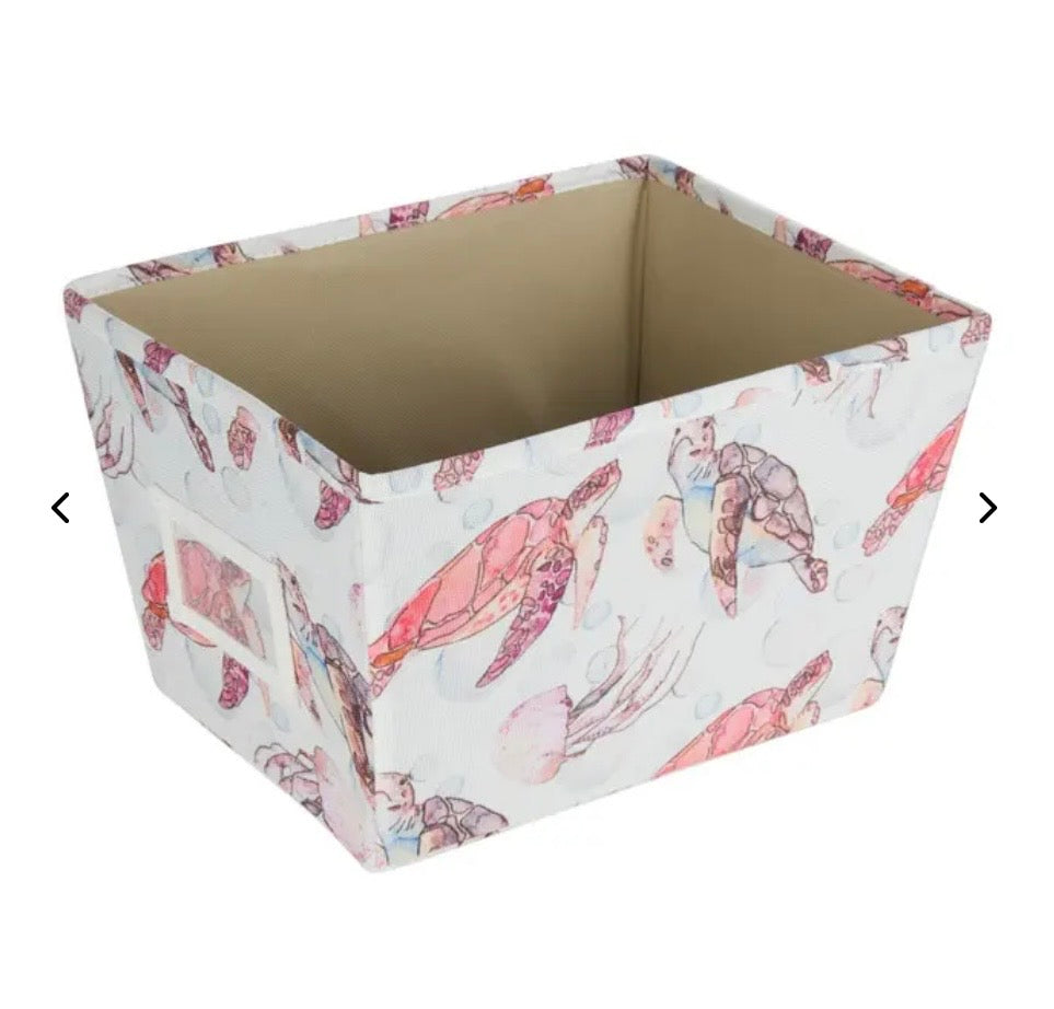 Whitmor - Sea Turtle Print - Large Storage Canvas Bin Tote