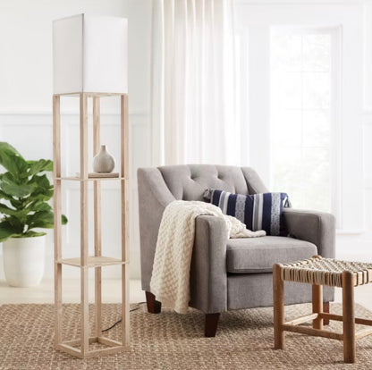 62.5" Alabaster Shelf Floor Lamp Light Brown - Linen Shade, MDF Body - Out of Box - Minor Cosmetic Damage (see pictures) - FOR PICKUP ONLY