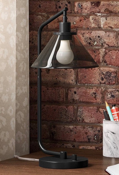 Smoked Glass Table Lamp - Black