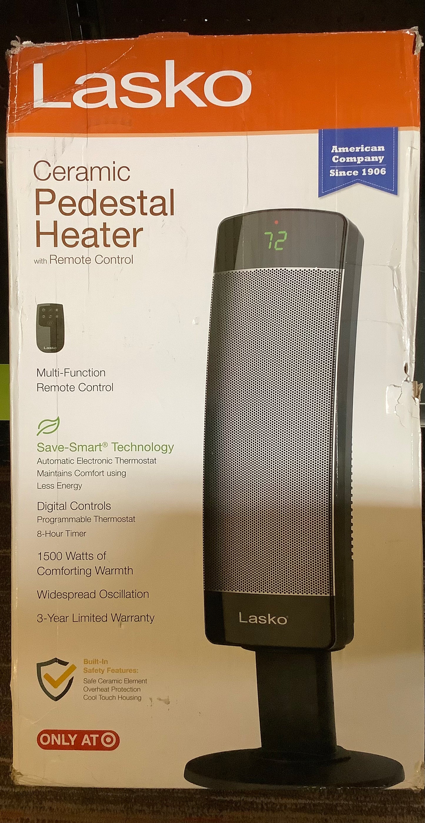 (Clearance)FINAL SALE Lasko Ceramic Pedestal Heater-Black