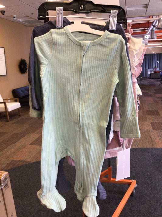 Baby Boy’s 2pk Rip-Knit Footie Pajamas-Green/Gray