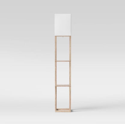 62.5" Alabaster Shelf Floor Lamp Light Brown - Linen Shade, MDF Body - Out of Box - Minor Cosmetic Damage (see pictures) - FOR PICKUP ONLY