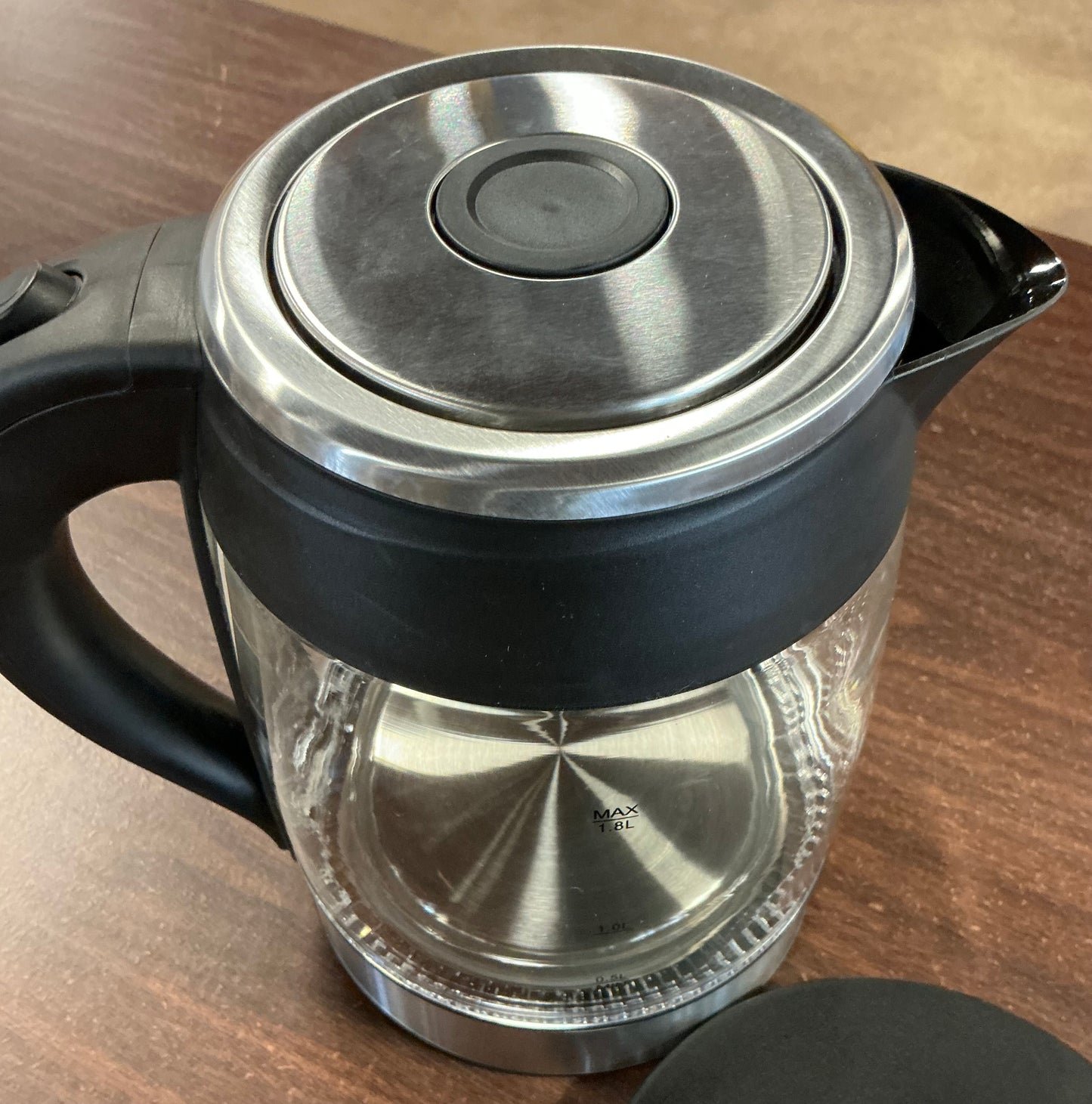 MegaChef 1.8L Electric Tea Kettle - Silver: Hot Pot, Water Boiler, 1100W, Glass & Stainless Steel, 360° Base, Auto Shut-Off - Open Box