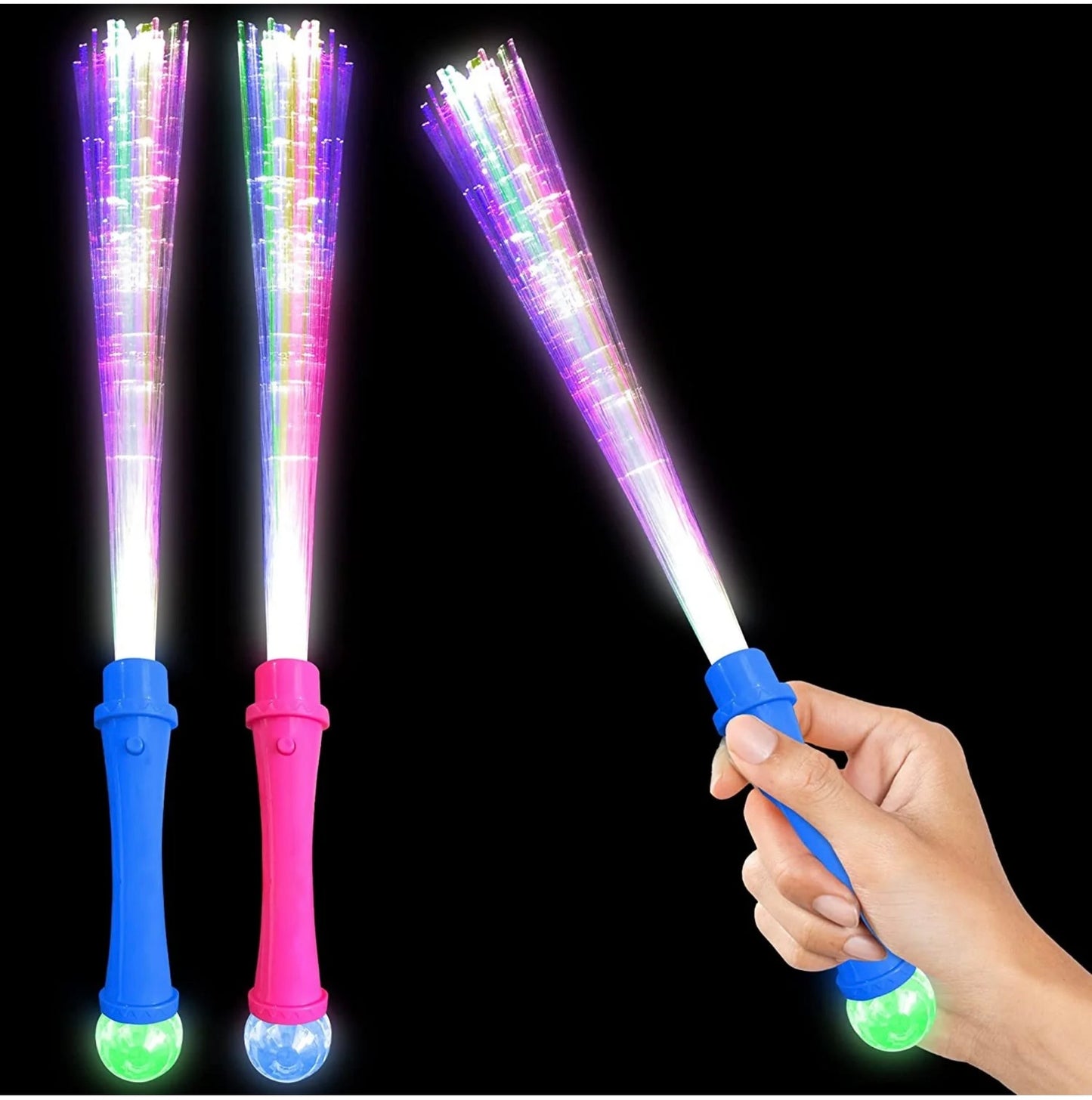 Flashing Magic Ball Fiber Optic Wand, Set of 2, Light Up Pink and Blue LED (Batteries Included)