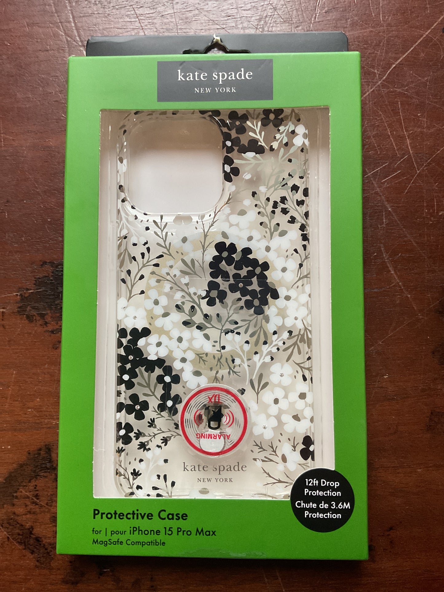 Kate Spade New York Protective Case for iPhone 15 Pro Max - MagSafe Compatible - Black & White Flowers