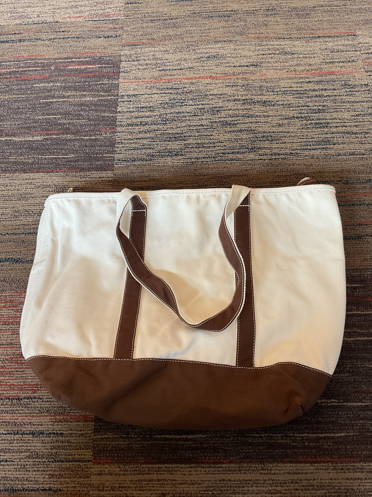 Extra Large Natural 5 Pocket Zip Top Long Handle Canvas Tote Bag-Brown