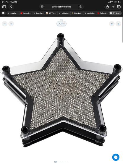 6" Star Pin Art Game for Kids/Adults -Stainless Steel Metal Pins, Sturdy Plastic Frame