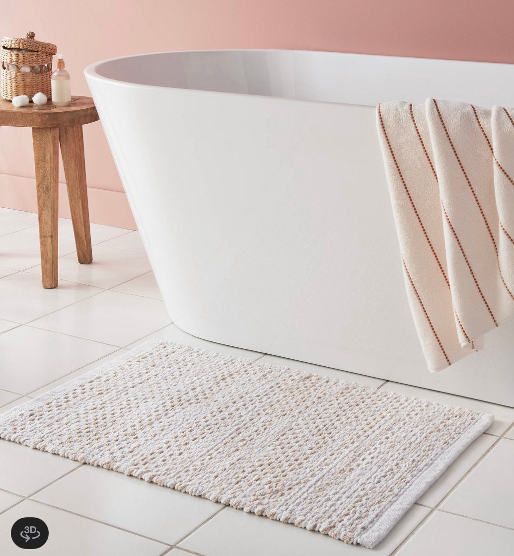 20"x30" Traditional Chenille Bath Rug Tan/White