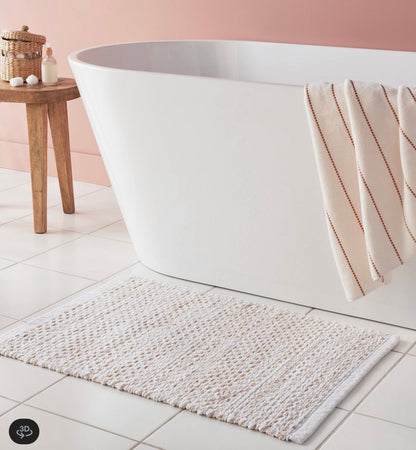 20"x30" Traditional Chenille Bath Rug Tan/White