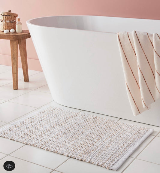 20"x30" Traditional Chenille Bath Rug Tan/White