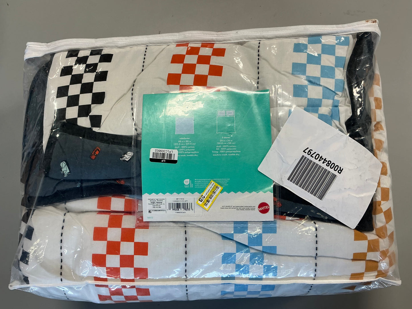 Full/Queen - Hot Wheels Retro Checkered Stripes Reversible Kids' Comforter Set - Hot Wheels by Pillowfort™