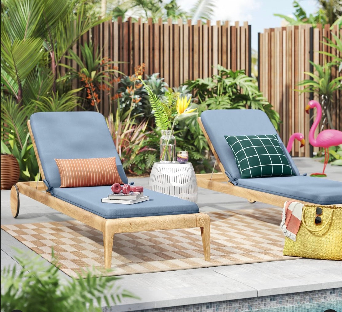 78"x22" Outdoor Chaise Lounge Cushion Quilted Blue