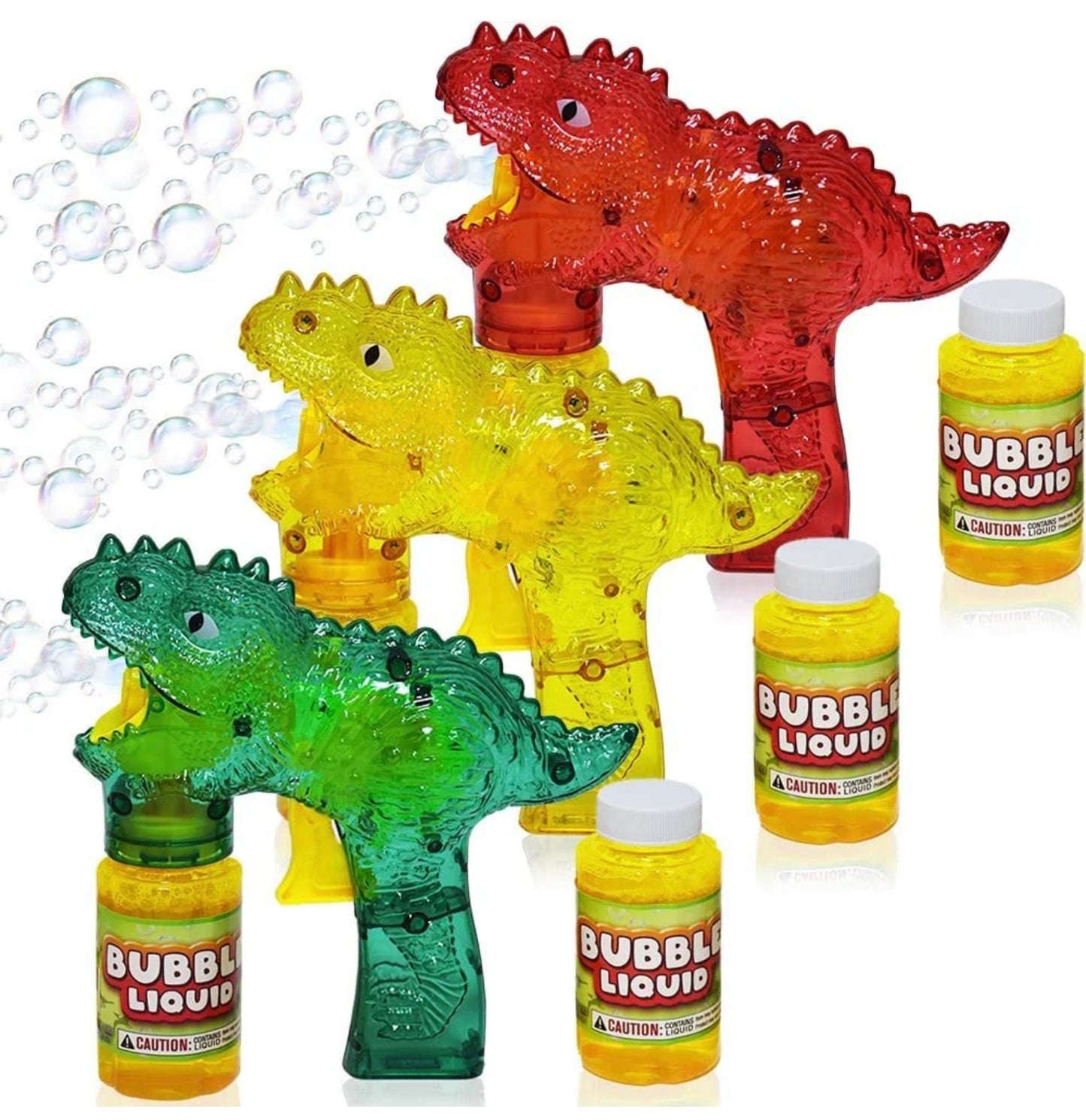 Bubbland Dinosaur Friction Powered LED Bubble Blasters - Pack of 3 - No Batteries Needed