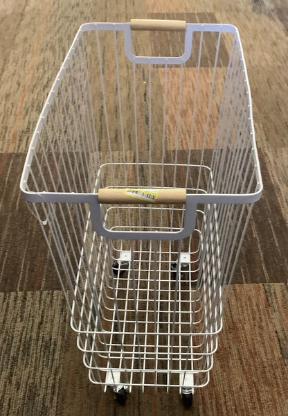 Wire Rolling Laundry Hamper -White Iron Clothes Hamper with Locking Wheels, Open-Top, No Assembly Required