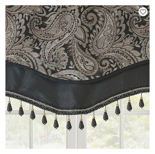 Madison Park Whitman Rod Pocket Scallop Valance - Black - 1 Valance - 50”WX18”L(clearance)