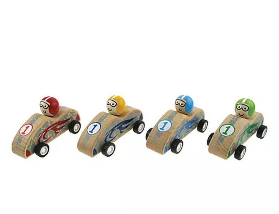 Edushape - Speedy Wooden Race Car Pull Backs - Set of 8 Cars