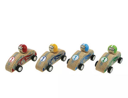Edushape - Speedy Wooden Race Car Pull Backs - Set of 8 Cars