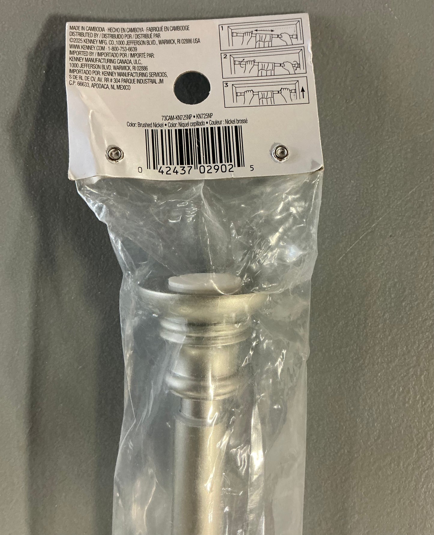 Kenney Twist & Fit 5/8 IN Tension Curtain Rod - Brushed Nickel - 28”X48”