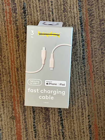 Fast Charging Cable - Lightning to USB-C-3ft -Light Pink
