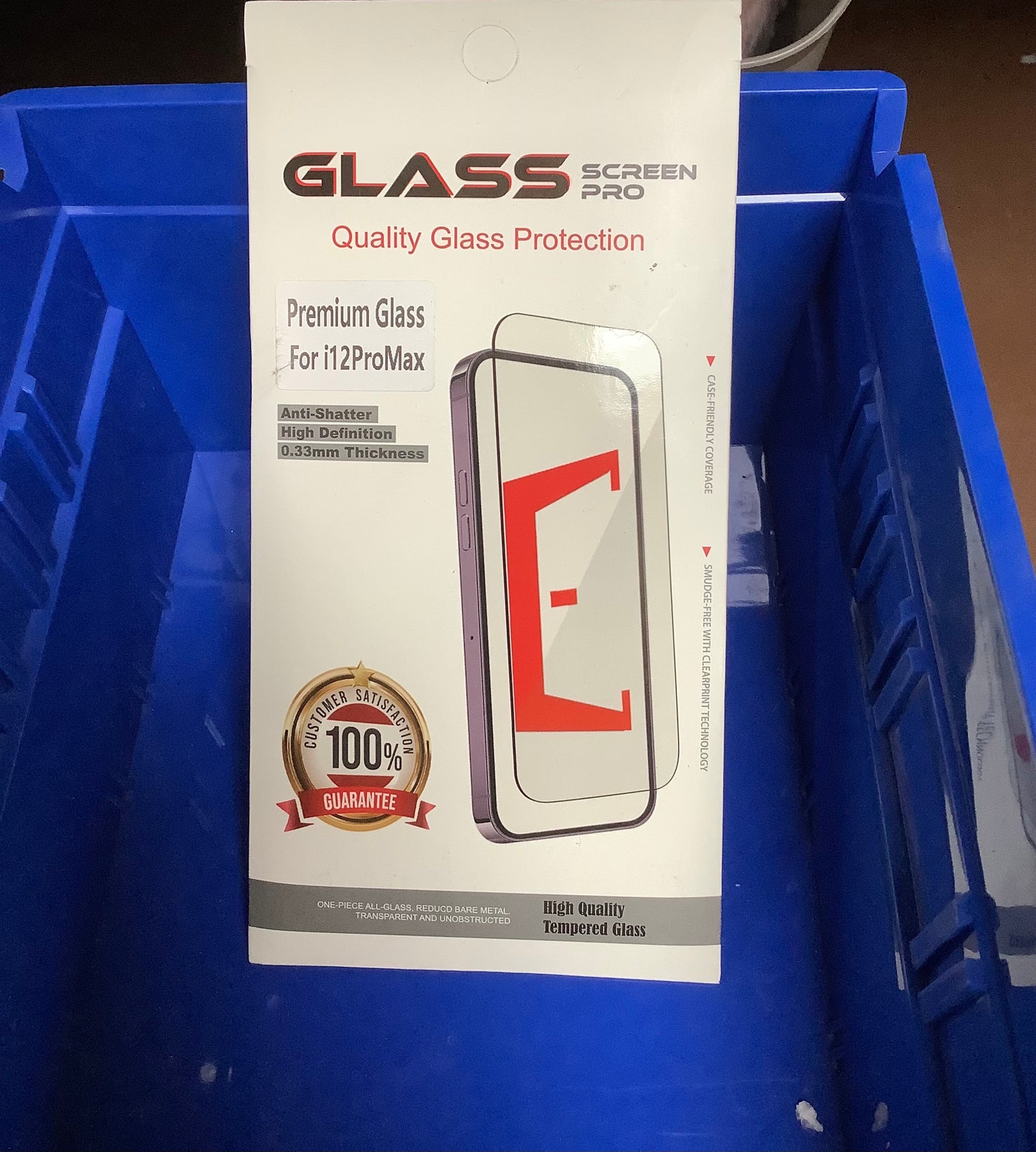 tempered glass screen protector for an iPhone 12 Pro Max.