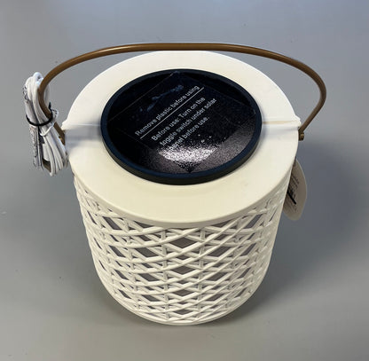 Rattan Battery/Solar LED Small Outdoor Lantern Heathered White - Threshold™