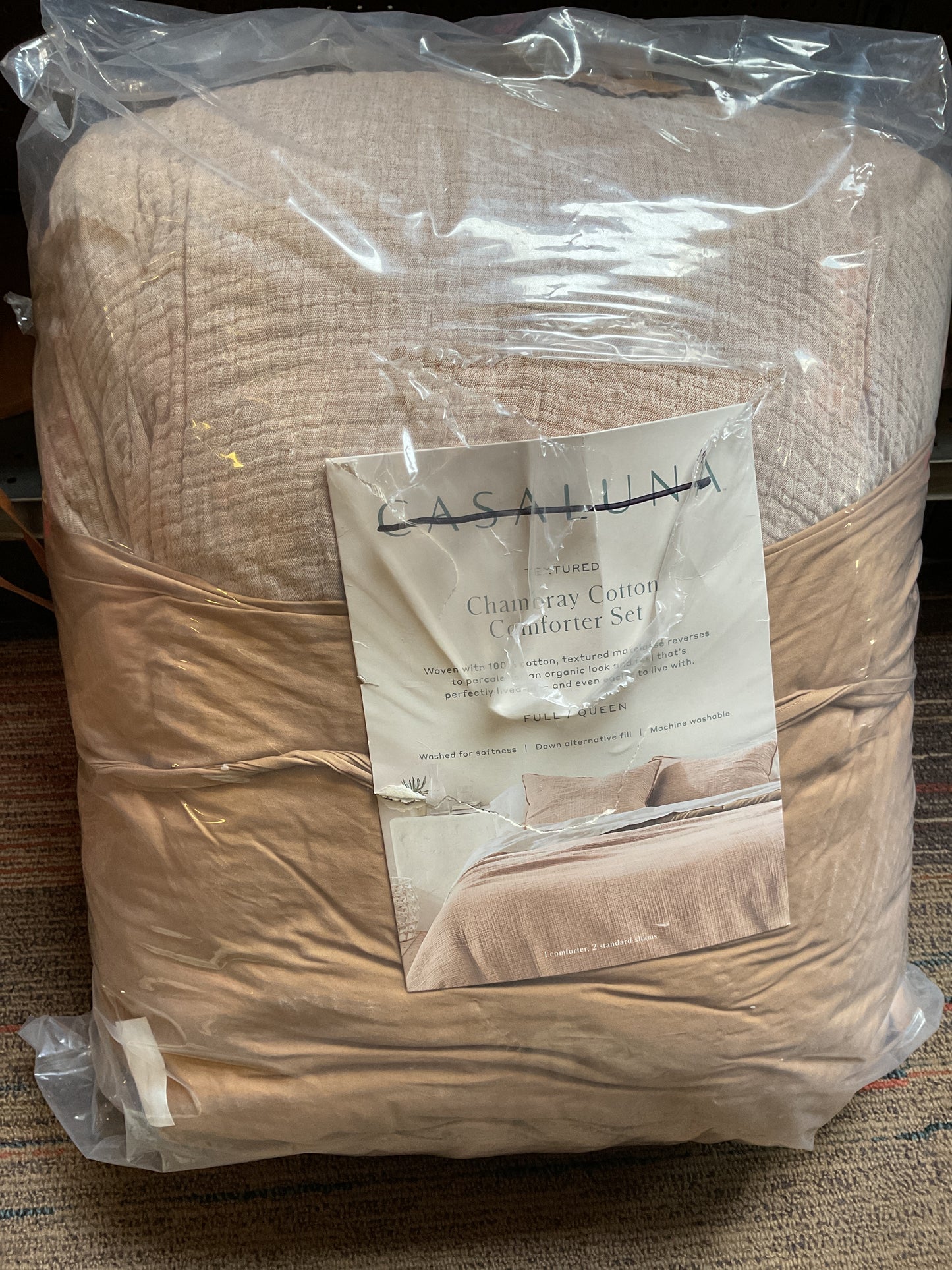 (CLEARANCE) Full/Queen Textured Chambray Comforter & Sham Set Warm Brown: OEKO-TEX Certified, 250 Thread Count