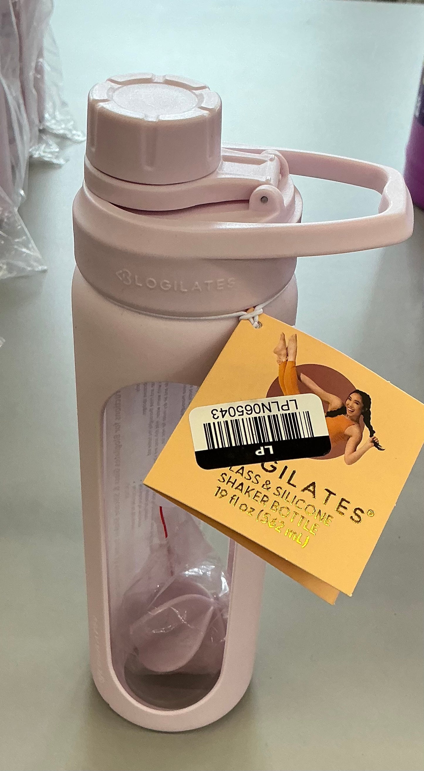 Blogilates 19oz Glass Protein Shaker Bottle with Silicone Sleeve - Pink