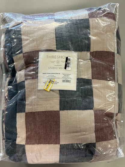 Twin/Twin Extra Long Woven Check Comforter Set Neutral/Navy/Burgundy - Threshold™ designed with Studio McGee