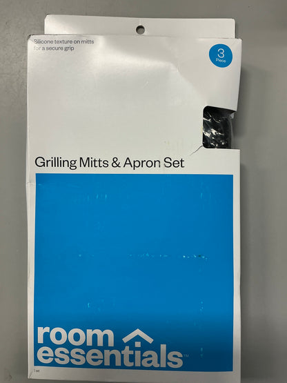 Grilling Mitts and Apron Kitchen Textile Set Blue/Black - Room Essentials™ - Damaged Packaging (see pictures)