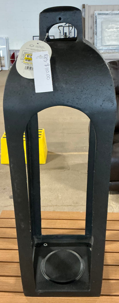 29.4"x9" Pillar Cast Aluminum Outdoor Lantern Candle Holder - Black - Minor Cosmetic Damage - Missing Handle (see pictures) - FOR PICKUP ONLY