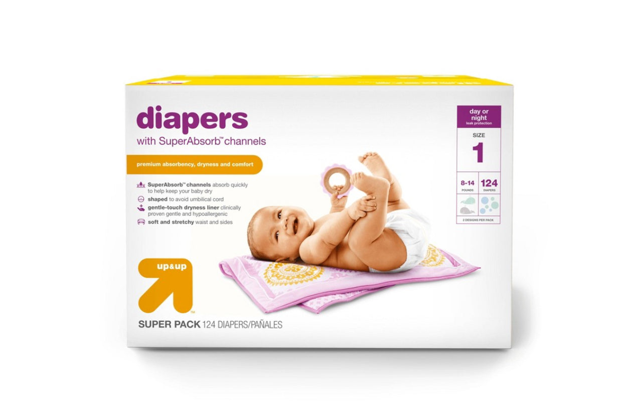 Diapers with Super Absorb Channels- size1 124ct