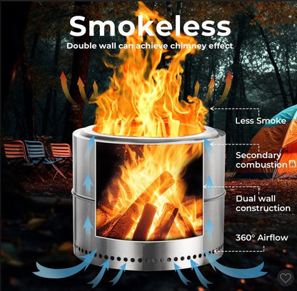 R.W. Flame 19-Inch Outdoor Fire Pit - Smokeless, Stainless Steel Portable Fire Pit for Camping, Patio, and Outdoor Use - Wood or Burning Bonfire