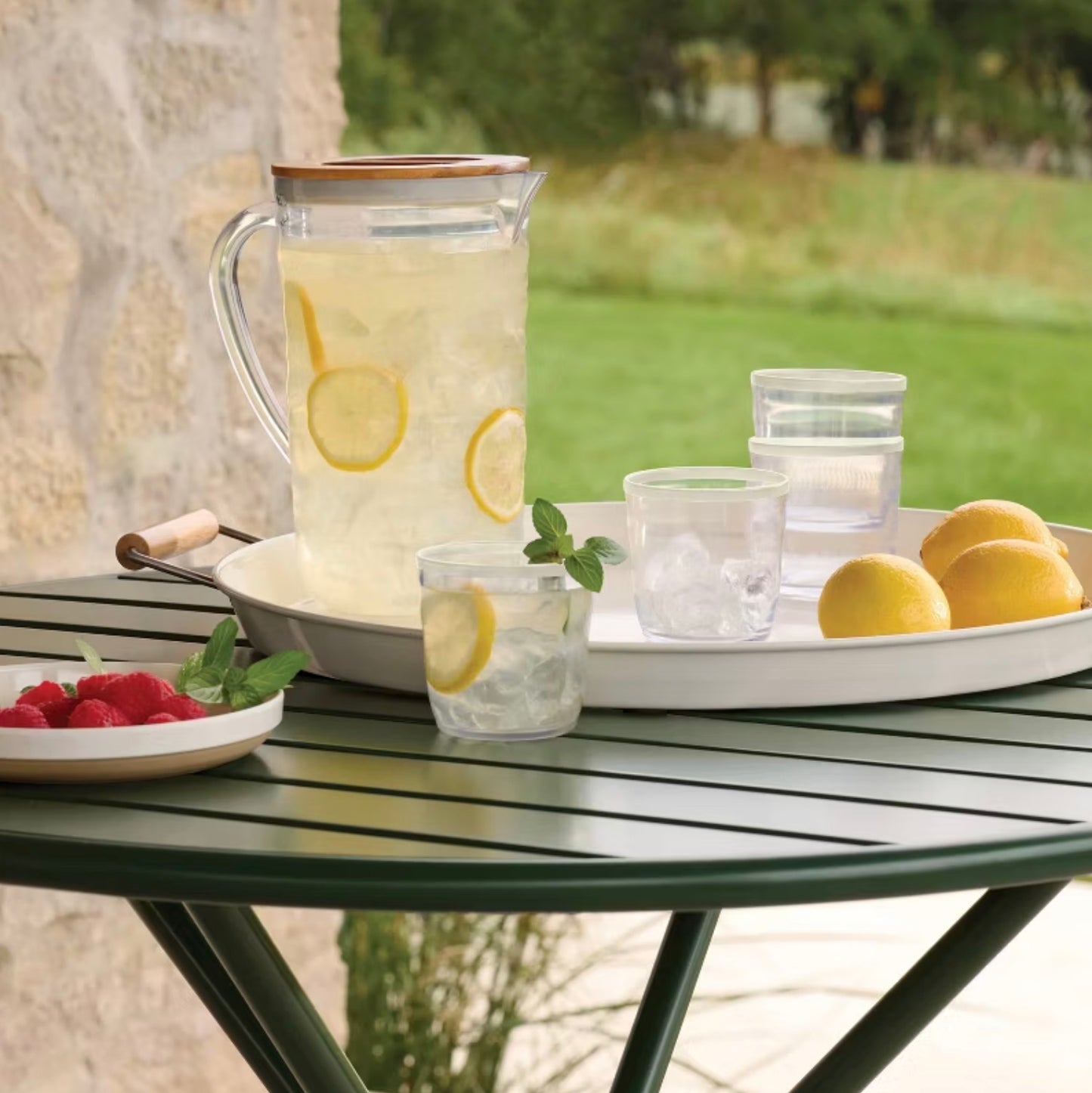 5pc Pitcher Set with 4 Cups White Rim (inside pitcher)- Hearth & Hand™ with Magnolia - Minor Cosmetic Damage (see pictures)