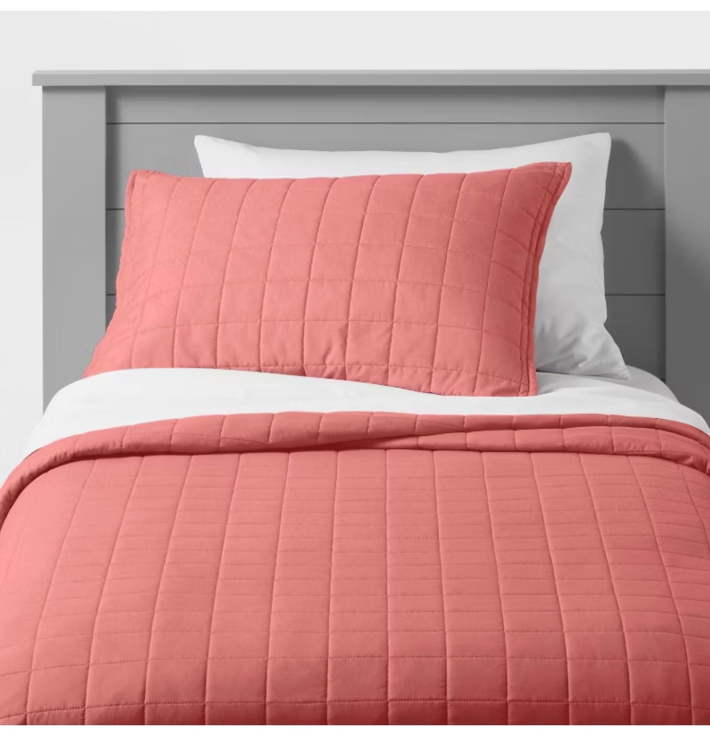 Twin - Box Stitch Microfiber Kids' Quilt - Faded Rose