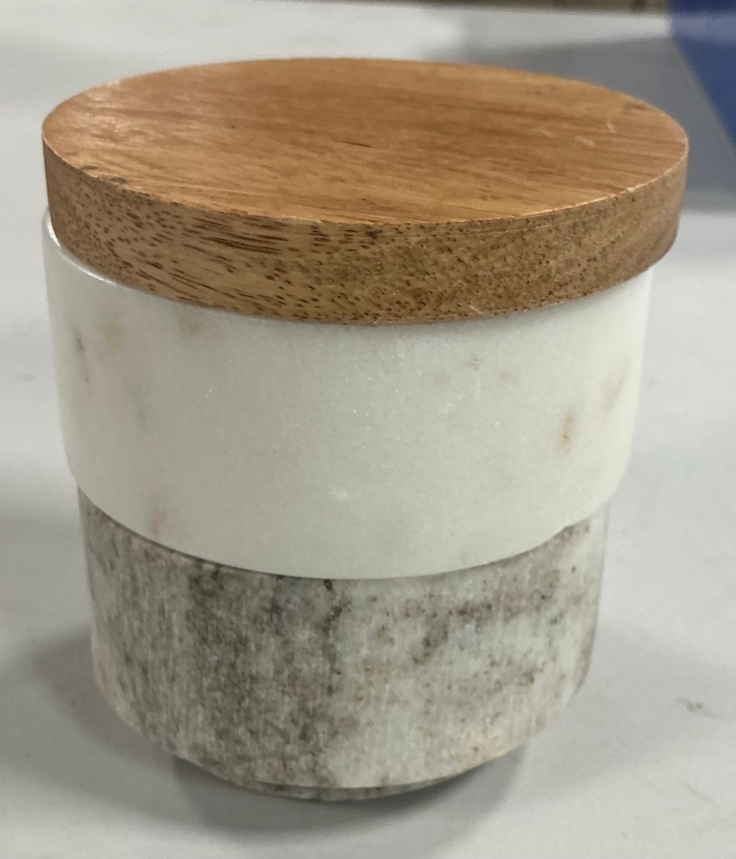 3pc Marble Stacking Salt & Pepper Cellar White/Warm Gray - Hearth & Hand™ with Magnolia: Acacia Lid, Farmhouse Style - Out of Package (see pictures)
