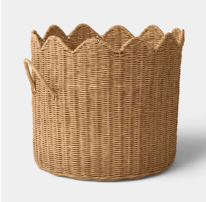 Scalloped Edge Woven Natural Basket - Minor Cosmetic Damage (see pictures) - FOR PICKUP ONLY