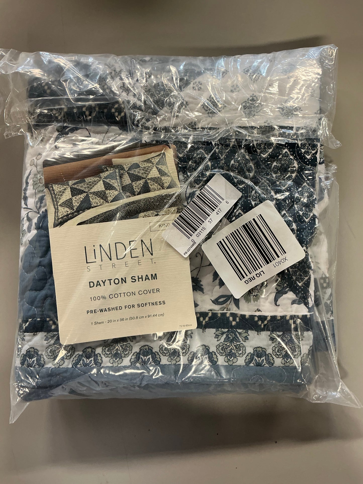 Linden Street Dayton Pillow Sham - Blue Triangle - Standard Size - 1 Sham - Open Package (see pictures)