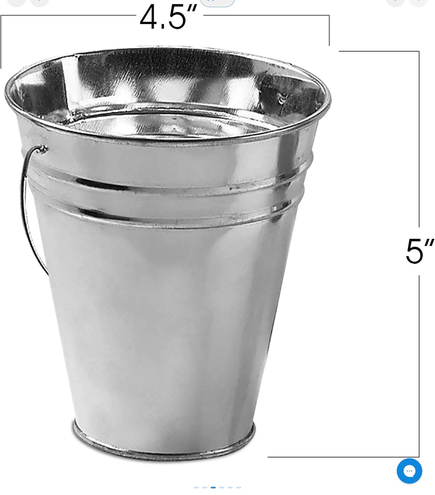 Large Galvanized Metal Buckets with Handles, 4.5" W x 5" H, 12 Pack