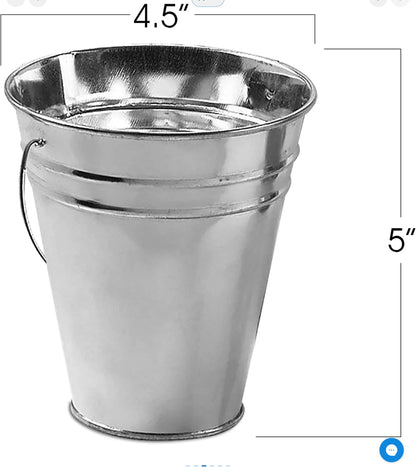 Large Galvanized Metal Buckets with Handles, 4.5" W x 5" H, 12 Pack