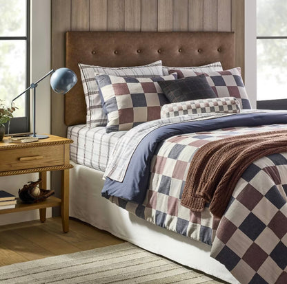 Twin/Twin Extra Long Woven Check Comforter Set Neutral/Navy/Burgundy - Threshold™ designed with Studio McGee