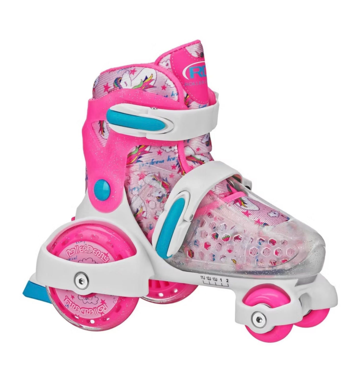 Roller Derby Sport Kids' Roller Skate - Unicorn Pink/White M: Adjustable Size, Padded Collar - Open Box