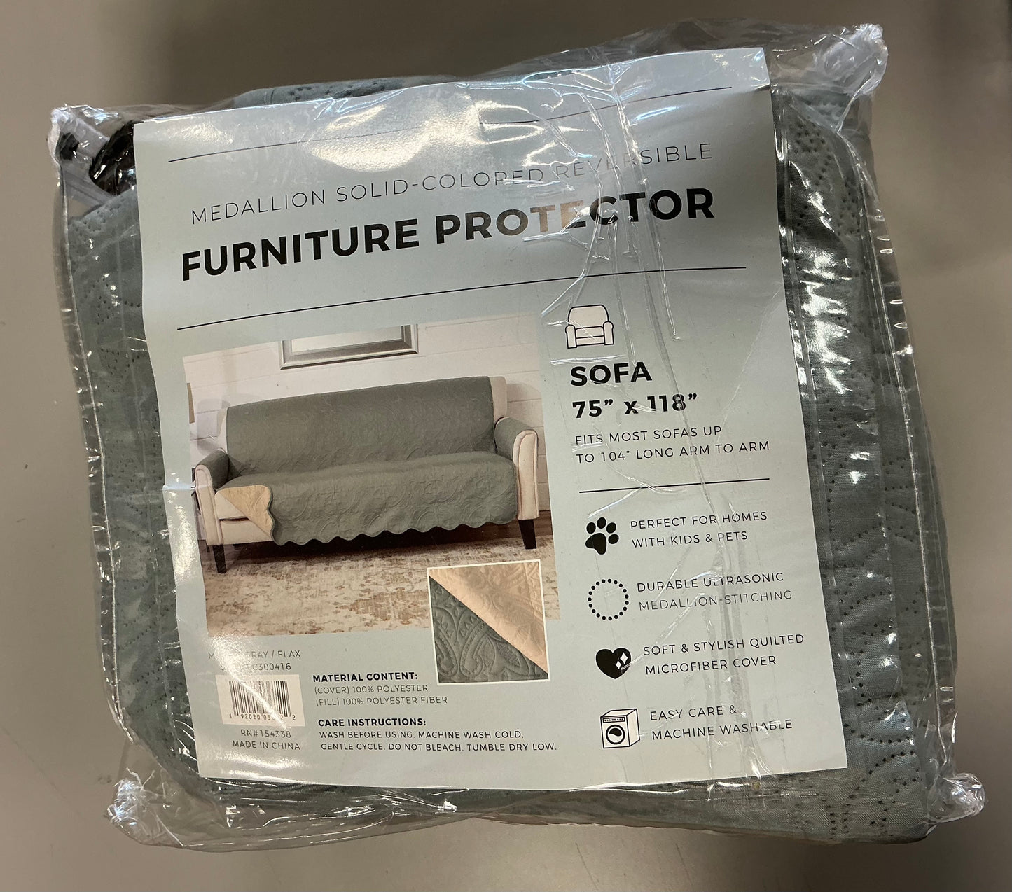 Reversible Quilted Sofa Furniture Protector - Great Bay Home (Sofa, Mirage Gray / Flax) - Open Package (see pictures)