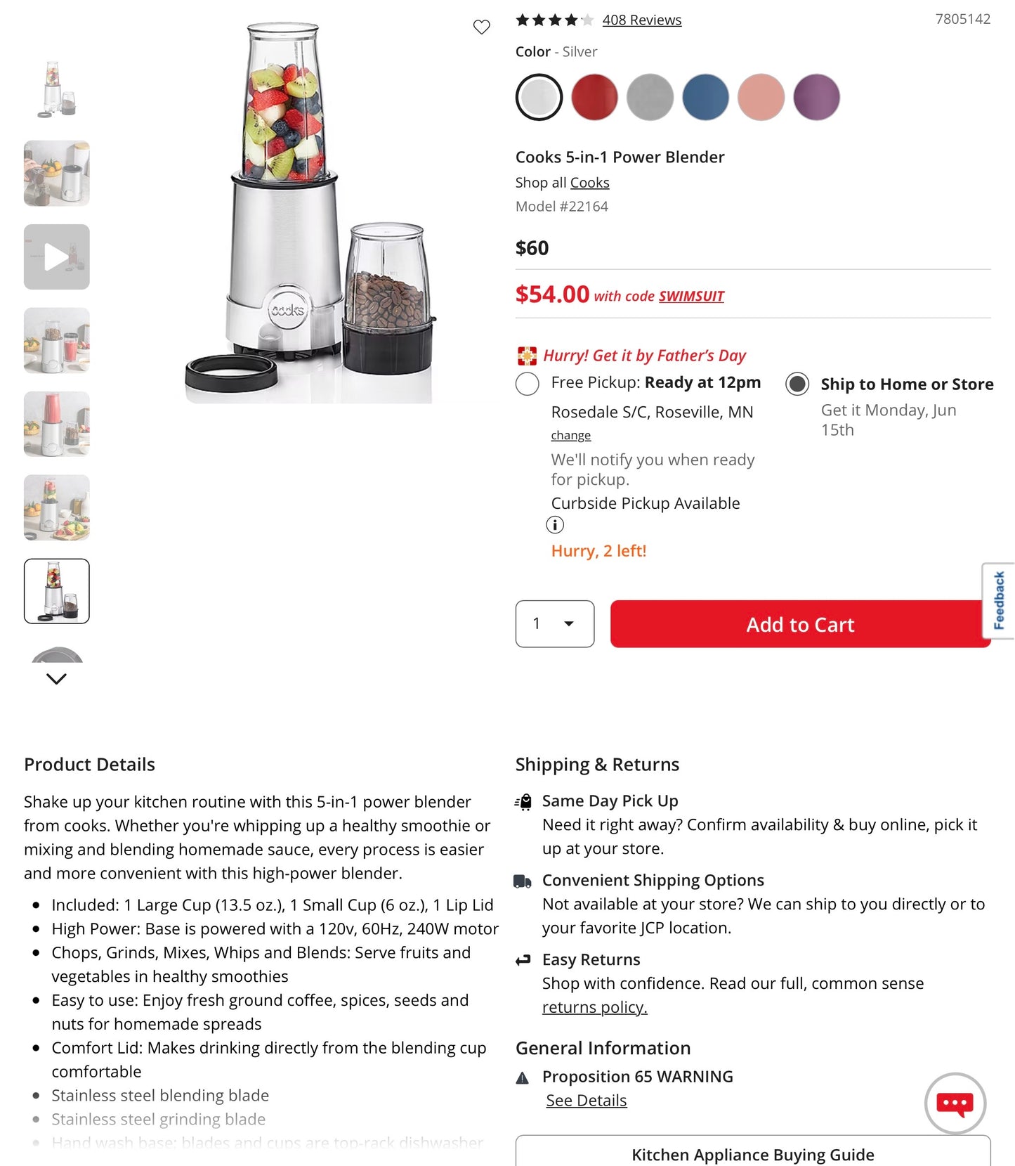 THRIFTY 70 - Cooks 5-in-1 Power Blender - Open Box - USED (See Pictures)- FINAL SALE- NO RETURNS - AS IS