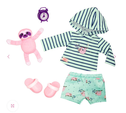 Sleepy Sloth - Pajama Outfit & Plush for 18-inch Dolls - DAMAGED BOX (SEE PICTURES) - DOLL NOT INCLUDED