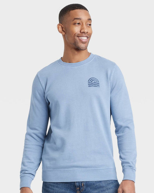 Men’s French Terry Crew Neck pullover sweatshirt- Heavy cotton - Blue - Size M