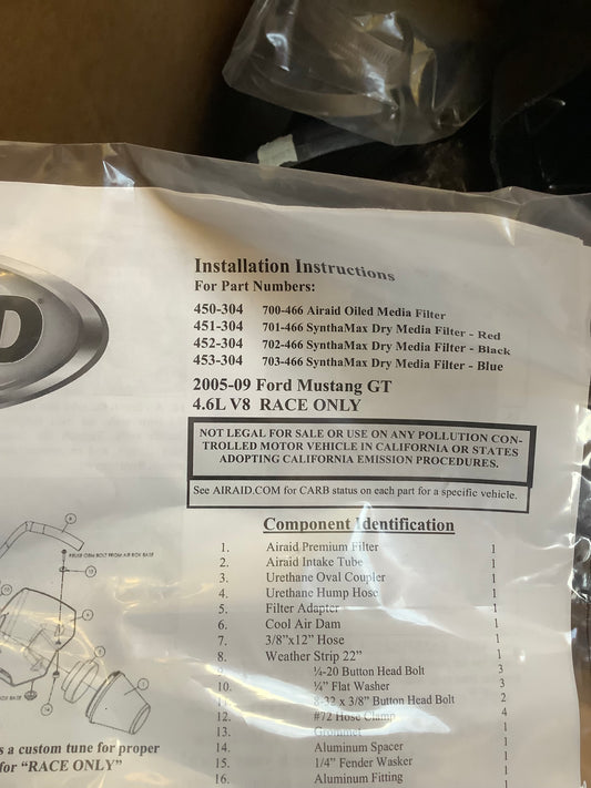 2005-2009 Ford Mustang GT HIGH FLOW INTAKE SYSTEM PERFORMANCE AIR FILTER